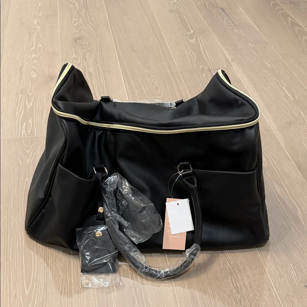 JustFab Black Baby Bag with Gold Accents